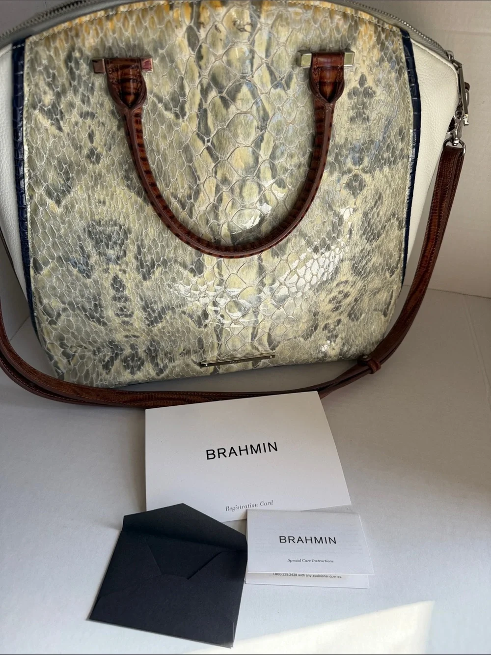 Brahmin Python Snakeskin Embossed Leather Satchel Bag